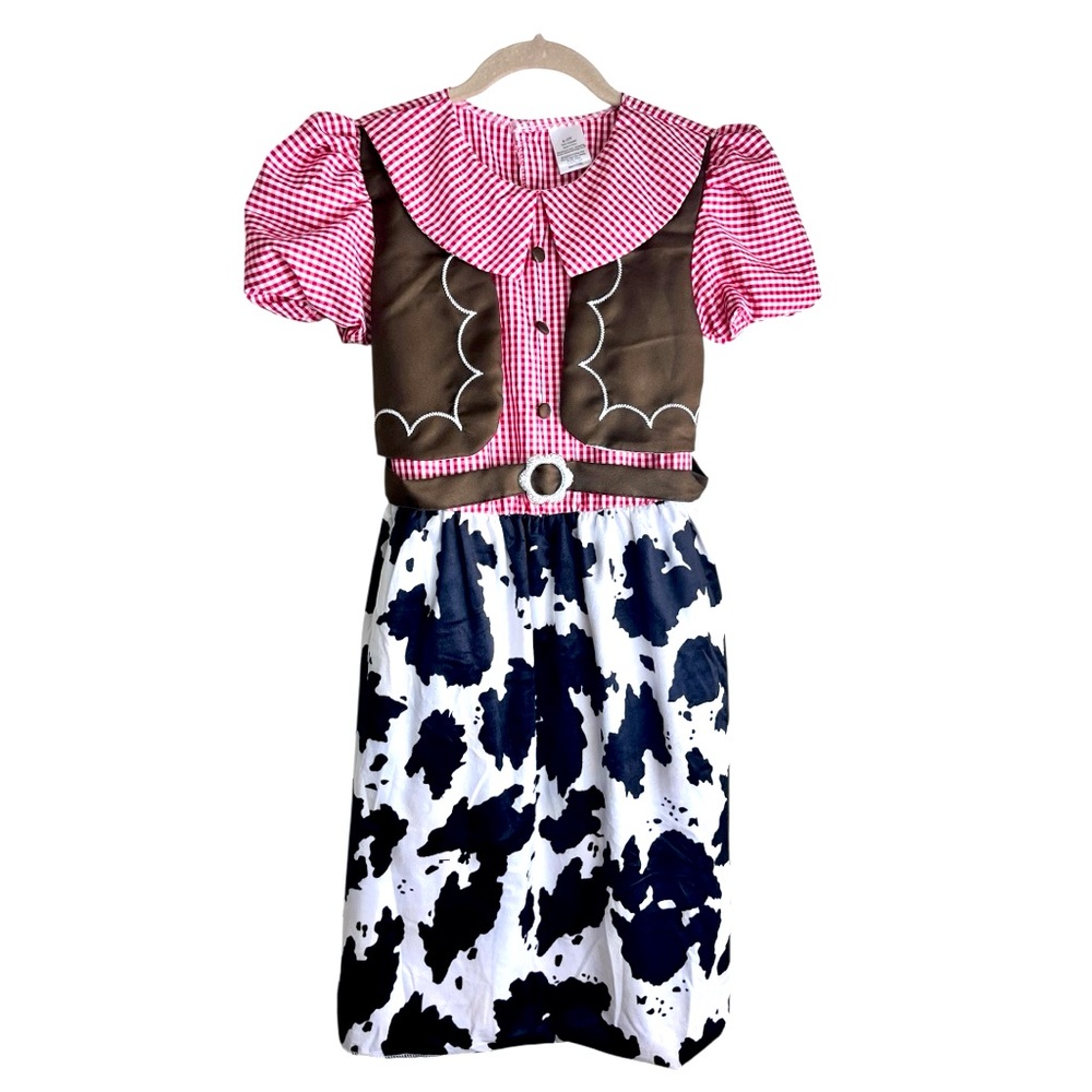 Cow Print Dress with Red Gingham Top